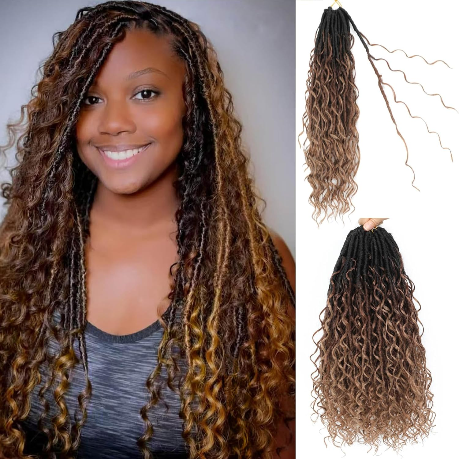 Goddess Locs Crochet Hair 18 Inch 7 Packs Bohemian Goddess Faux Locs Crochet Hair Pre Looped Boho Soft Locs Synthetic Braids Hair Extensions for Women (27/613#, 18 Inches)