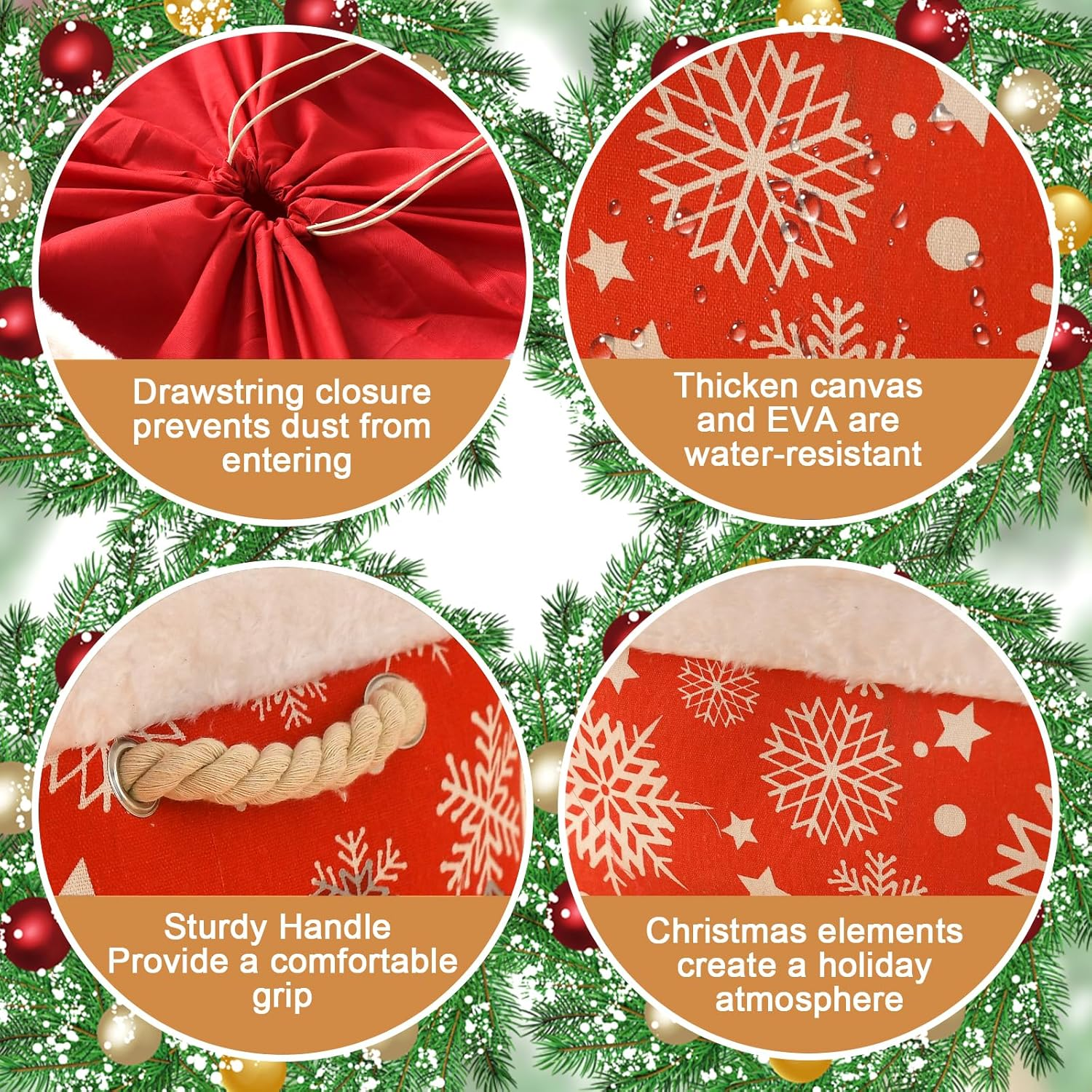 Inough Christmas Ornament Storage Box Holiday Decoration Organizer, Christmas Basket for Kids Large Gifts Baskets Empty with Handles Santa Sack with Drawstring (Medium, Snowflake) image number 5