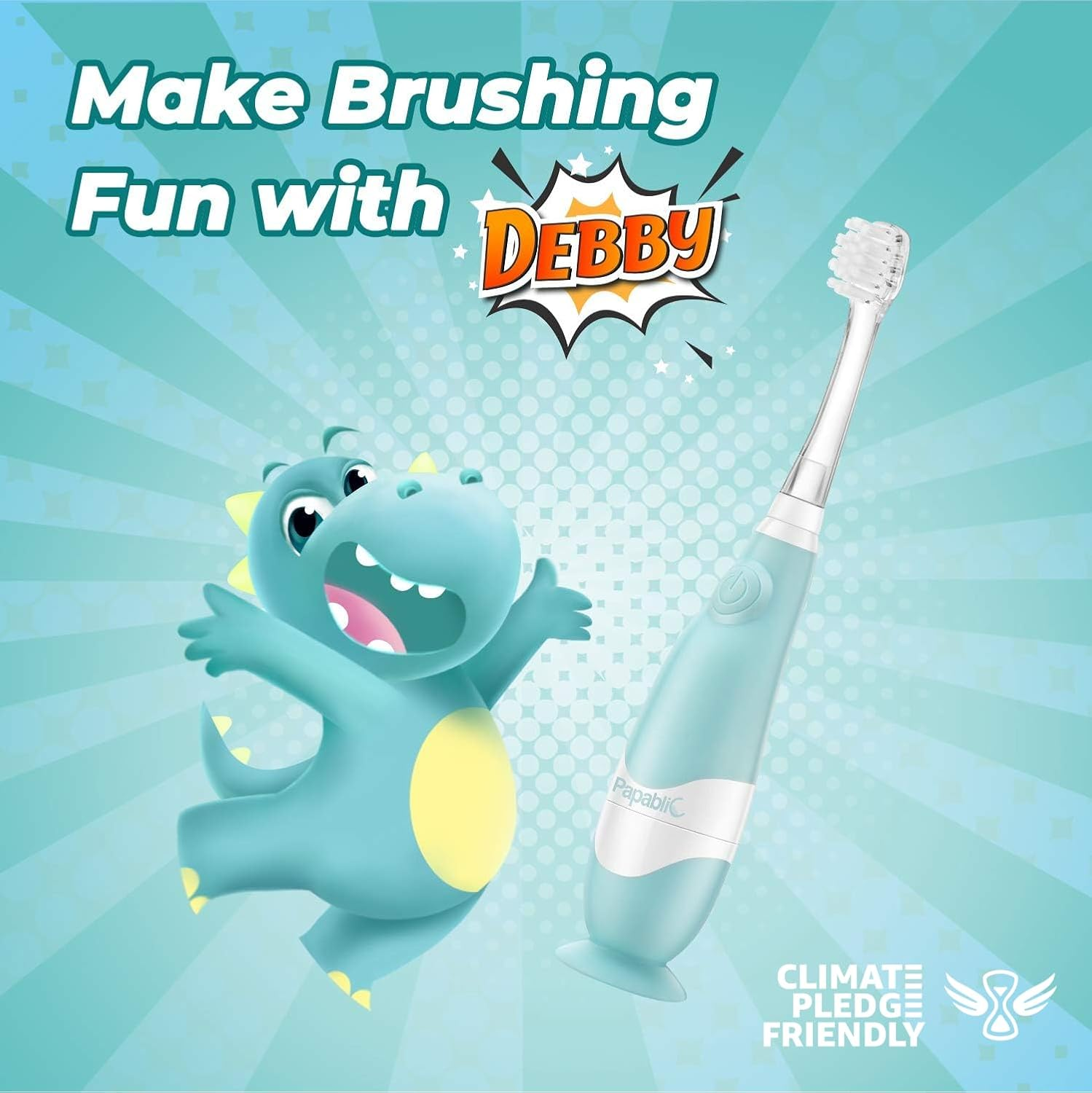 Papablic Toddler Sonic Electric Toothbrush for Ages 1-3 Years, Baby Electric Toothbrush with Cute Dino Cover and Smart LED Timer, 4 Brush Heads (Debby) image number 1