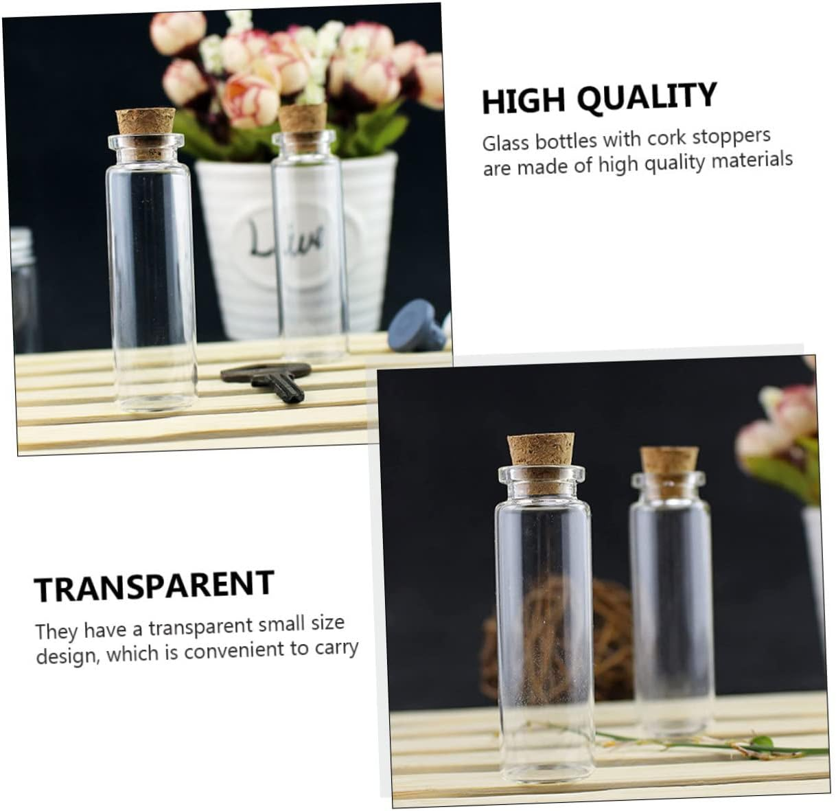 Amosfun 24Pcs 18Ml Glass Drifting Bottles Cork Stoppers Small Storage Craft Wish Bottles for Keepsake Hair and Baby Tooth Collection Souvenir image number 5