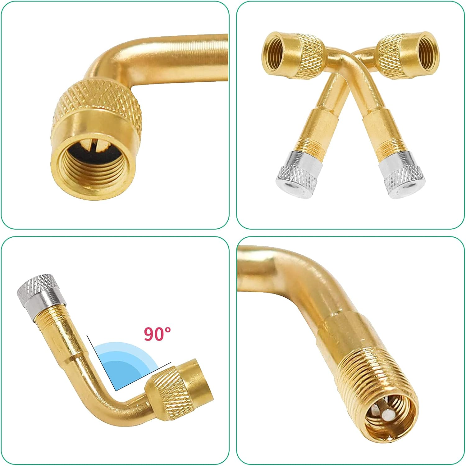 Tyre Valve Extension Adapter, 90 Degree Valve Extension and 180 Mm Flexible Rubber Tyre Valve Extension Copper Valve Adapter Angle Valve Extension for Car Motorcycle Bicycle Scooter image number 3