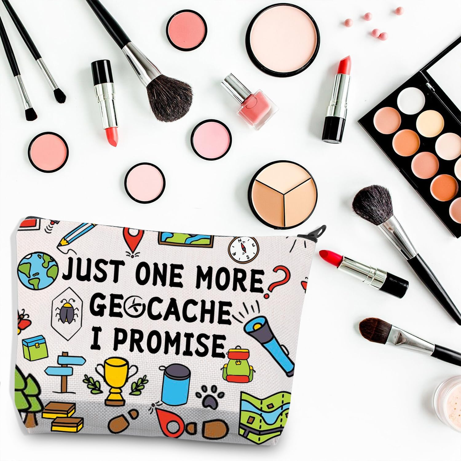 PLITI Funny Geocaching Gift for Geocacher Gift Just One More Geocache I Promise Makeup Bag Outdoor Lover Travel Bag, More Geocache U, Fashionable image number 6