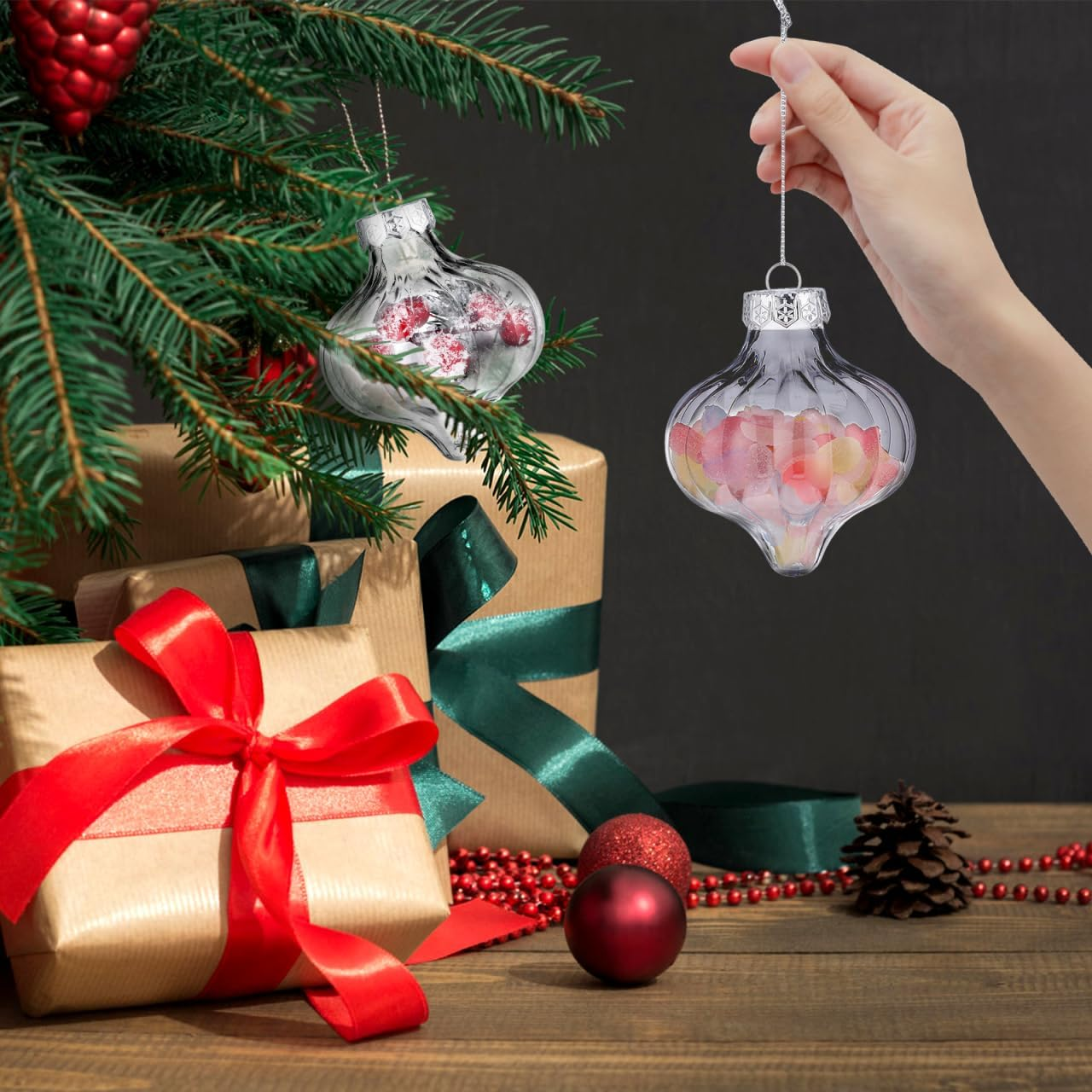 8Pcs Clear Fillable Plastic Christmas Tree Hanging Ornaments DIY Xmas Balls Decoration for Holiday Parties Transparent Bauble Decor and Shatterproof image number 5