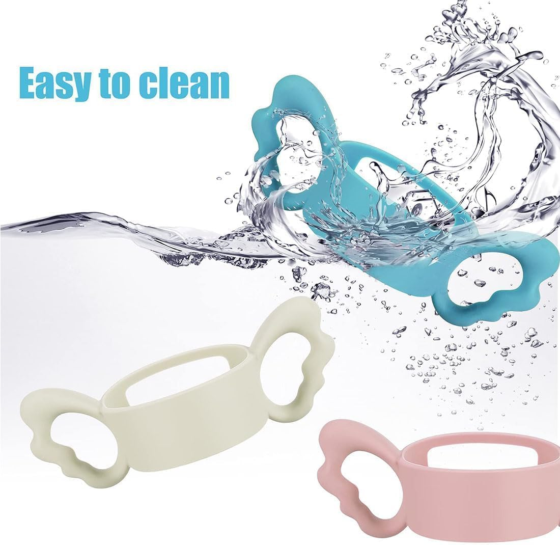 3Pcs Baby Silicone Bottle Handles, Easy Grip Handles with Baby Bottle Brush, Lightweight Easy Carry Silicone Wide-Neck Bottle Handles Angel Wings Baby Bottle Holder(3 Colors) image number 5