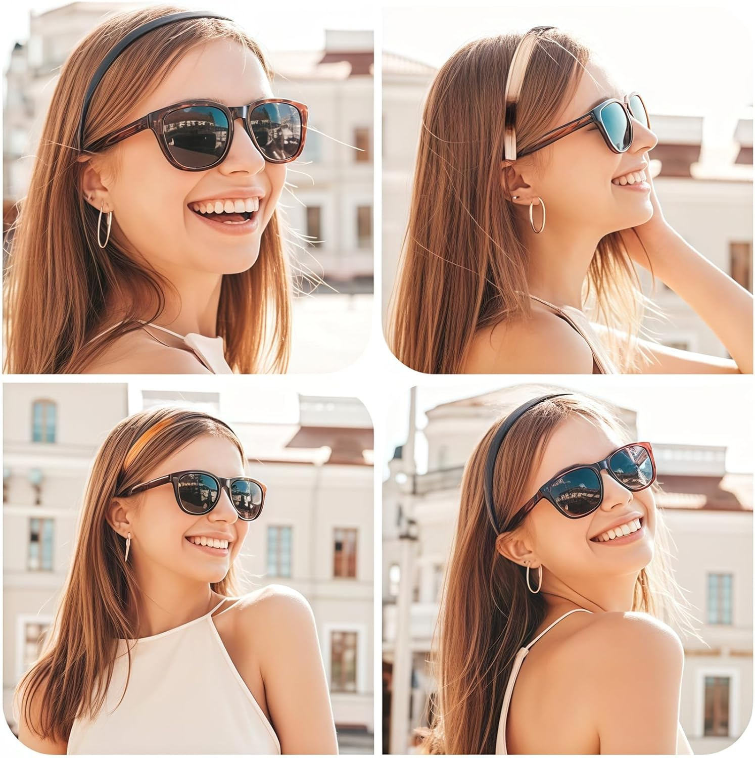 Flexible Hair Bands for Glasses Wearers, Thin Plastic Hair Headband Combs with Teeth, Pressure-Free Non-Slip Comfortable Hair Bands for Women, Pack of 4