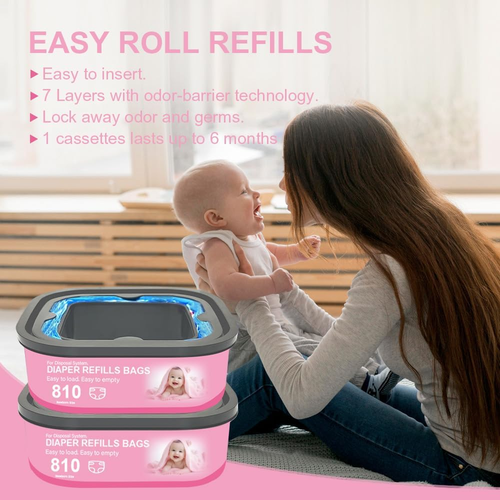 Jumbo Square Refills Disposal Bags Refill Compatible with Genie Diaper Compact, Select and Classic Pails, Hold up to 810 Newborn-Sized Diapers per Refill, 6 Pack