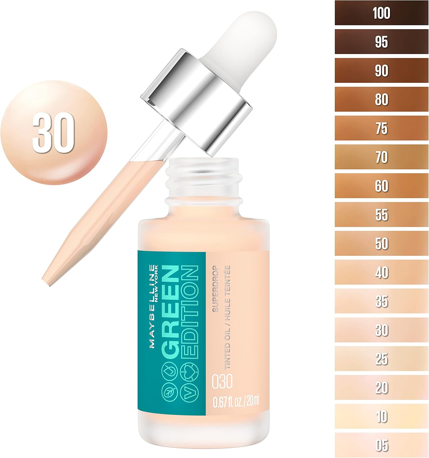 Maybelline Green Edition Superdrop Tinted Oil Makeup, Adjustable, Natural Coverage, in 8 Shades, Formulated with Jojoba and Marula Oil, 30, 0.67 Fl Oz image number 5
