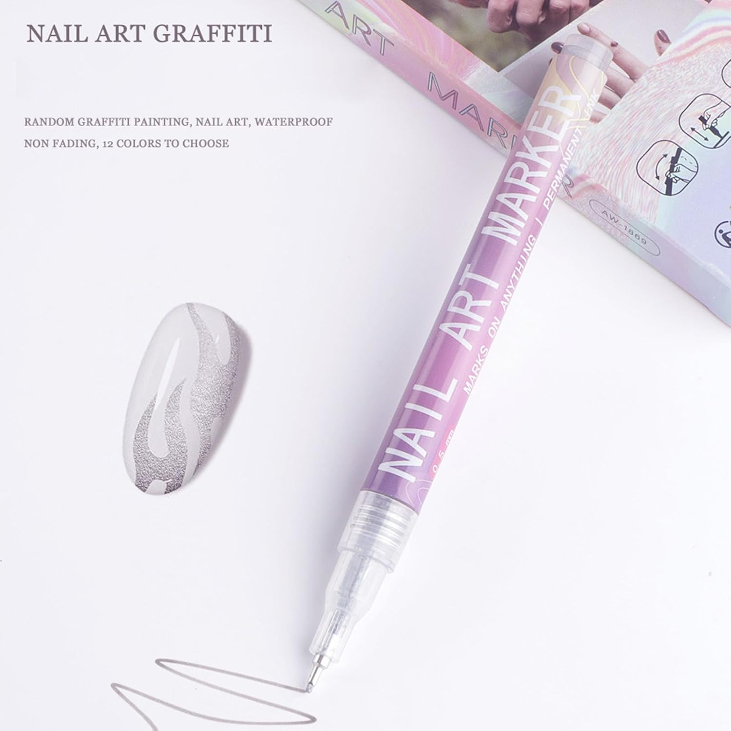 Nail Drawing Pen,12 Colors Waterproof Manicure Art Painting Polish Kit | Manicure Tools Nail Design Kit for Professionals, Beginners, Women, Girls image number 5