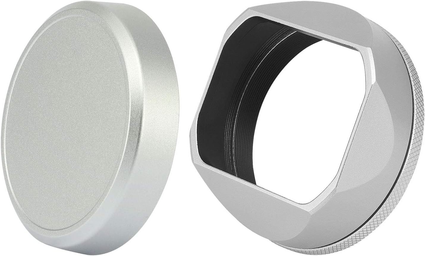 Haoge Square Metal Lens Hood for Fuji X100VI Fujifilm Finepix X100V X100F X100 X100S X100T X70 Camera Accessories Silver Lh-X54W+Cap-X54W Lens Shade with Cap and 49Mm Adapter Ring image number 1