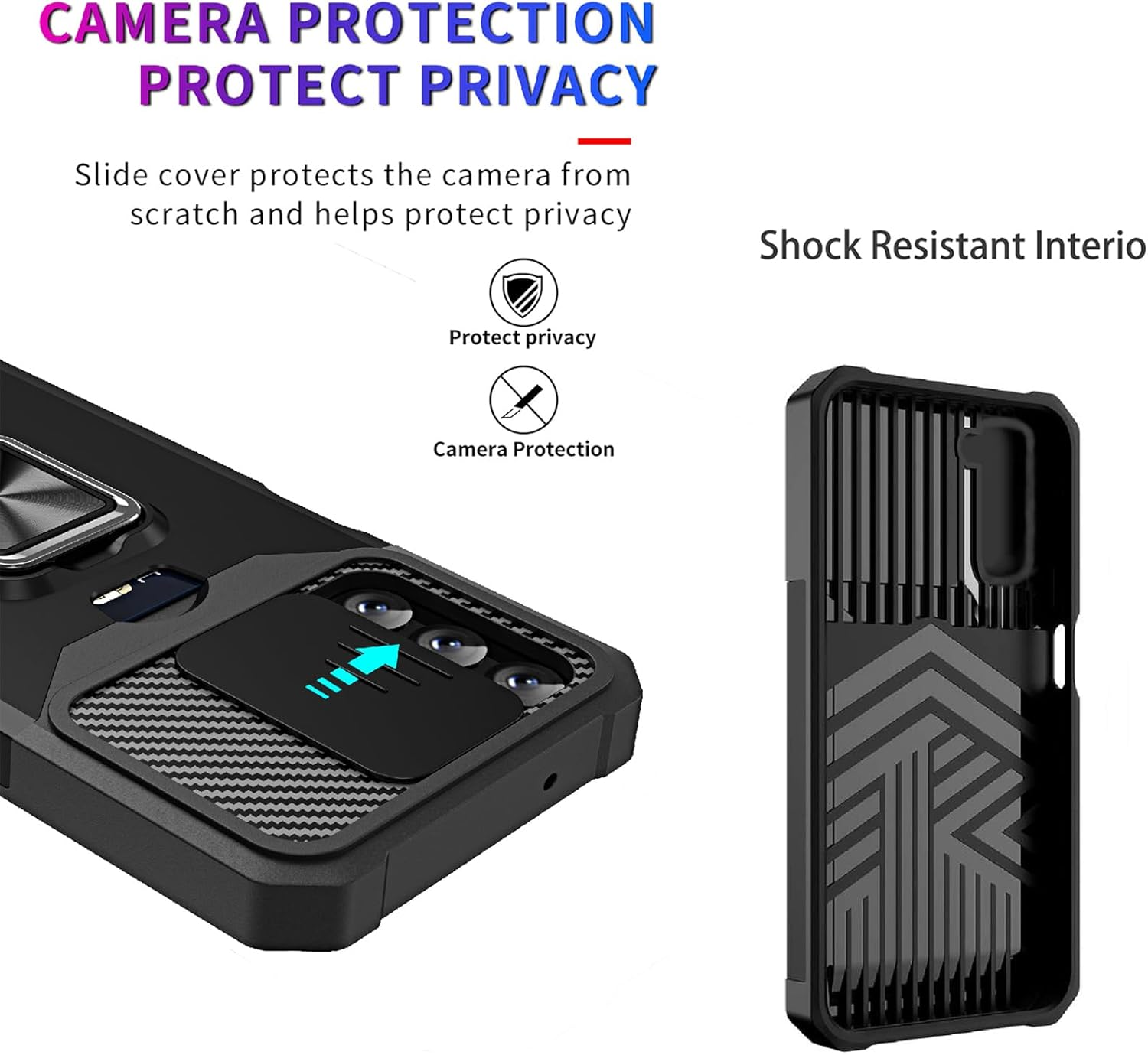 Rojarou for Samsung A17 Case with Card Holder,For Samsung Galaxy A17 Case with [Slide Camera Cover][360&deg; Rotate Ring Stand] Heavy Duty Protective Phone Case for A17 5G-Black