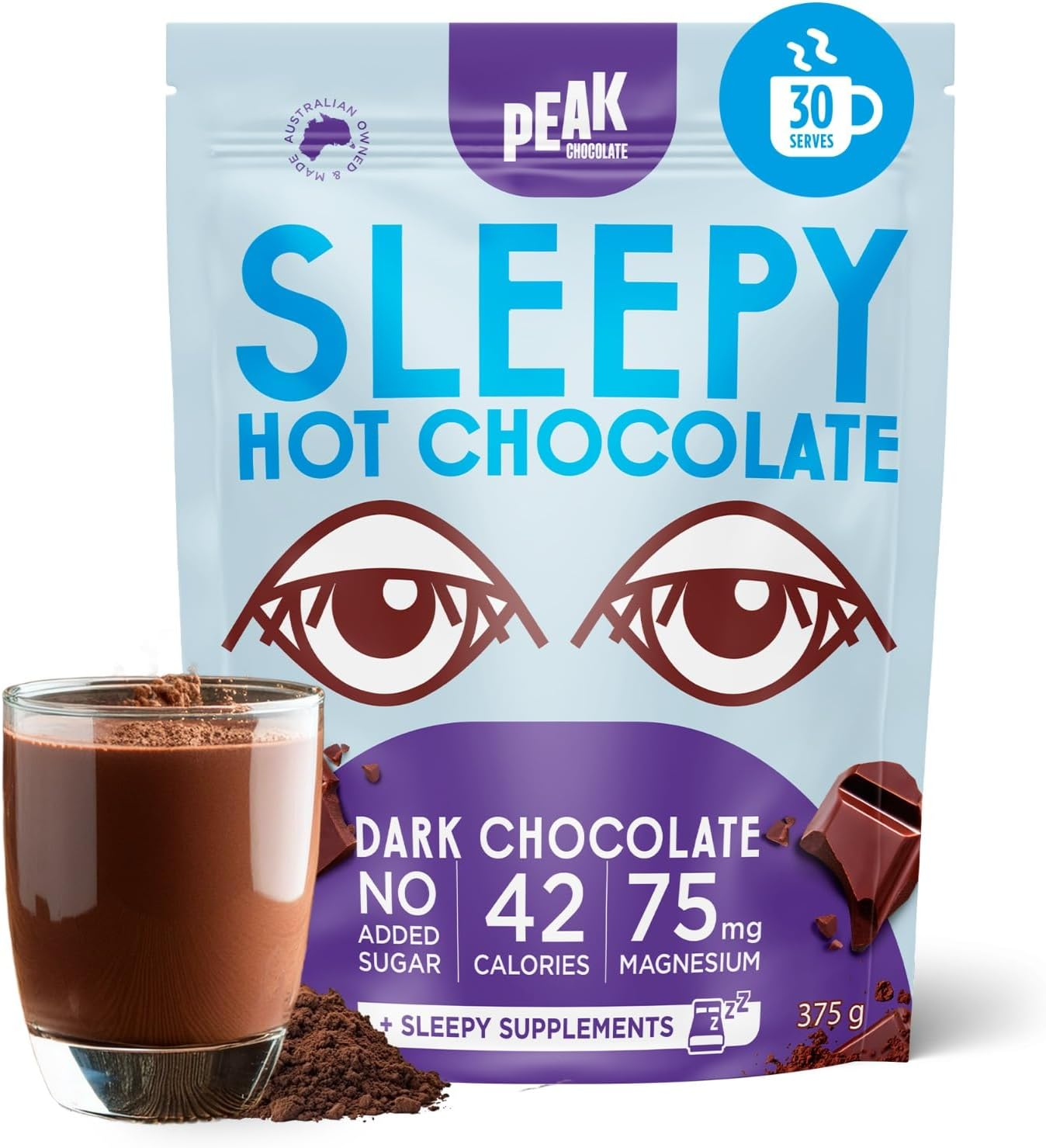Peak Unwind Hot Chocolate Powder with Magnesium, Natural Sleep Aid - Sugar Free Dark Chocolate - Chamomile & Sleep Hot Powder, Keto-Friendly, Dairy-Free - 30 Servings image number 4