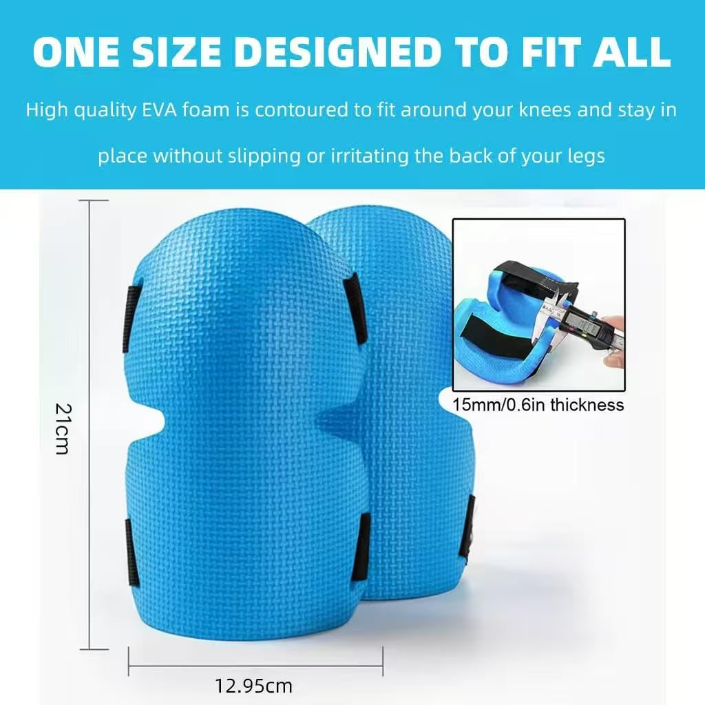 Heavy-Duty Knee Pads for Gardening, Construction, Flooring Work with Adjustable Straps and Soft Foam Cushion, 2 Pack - SZTTY (Blue) - Blue image number 5