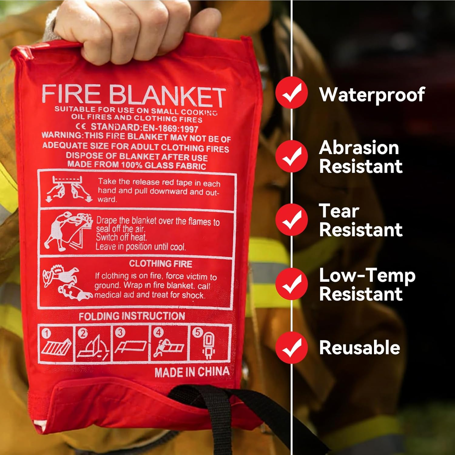 Emergency Fire Blanket for Home & Kitchen &ndash; 1.2M X 1.2M Fiberglass Fire Suppression Blanket, Fireproof Flame Retardant Safety Blankets for Camping, Grill, School, Car, Office, Warehouse, 2 Pack image number 3