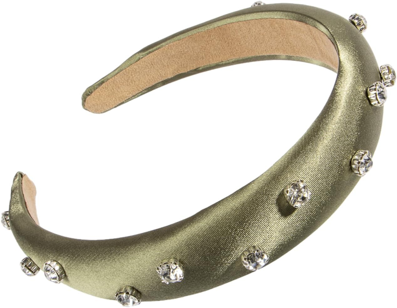 1 Piece Green Diamond Rhinestone Satin Fabric Headband Plastic Headband Suitable for Hair Accessories Unisex (Green)