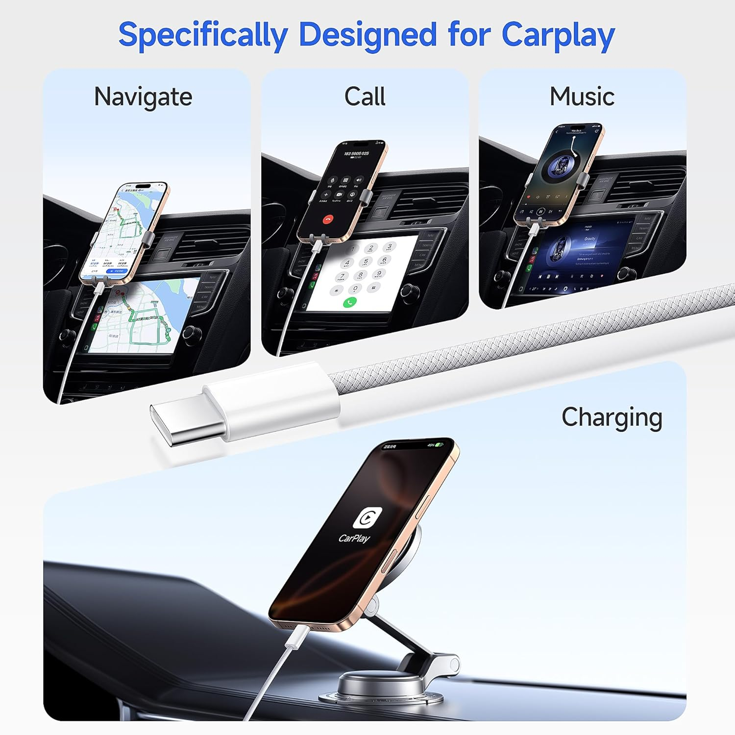 USB C to USB C Cable for Iphone 17 Air, 60W 2M Long Woven Type C Cable Fast Charging for  Iphone Air/17/16/15 Pro Max/16E Charging Cable, Ipad, Macbook, Galaxy S25/S24/Pixel 10 [3 Packs] image number 1