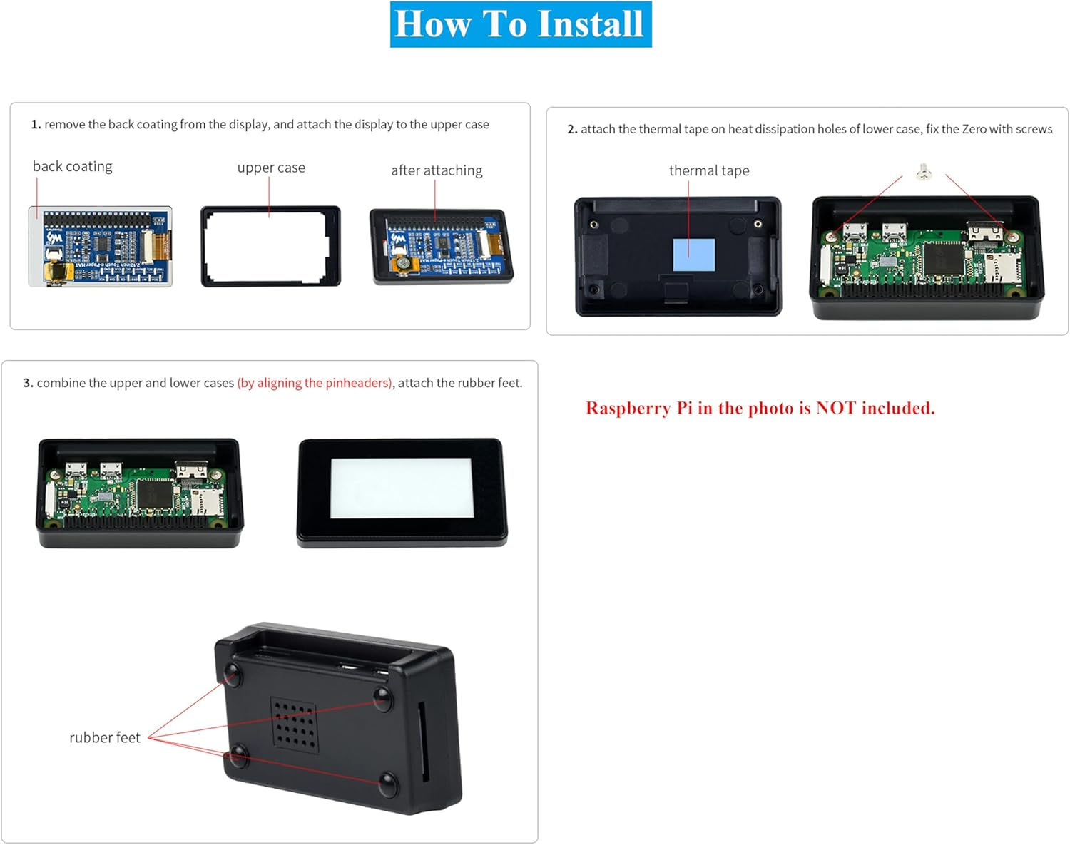 2.13Inch Touch E-Paper HAT E-Ink Display 250&times;122 Pixels Compatible with Raspberry Pi Zero 2 W/Zero 2 Wh/Pi Zero W/Pi Zero Wh/Pi Zero, 5-Point Touch, Supports Partial Refresh, with ABS Case image number 3