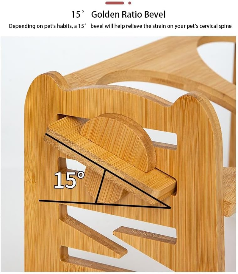 Adjustable Bamboo Pet Feeder Stand 2PCS with Stainless Steel Bowls, Anti-Slip Base & 15&deg; Tilt Angle for Dogs Cats 6-Level Height/Angle Food Bowl Holder, Easy Clean Dog Cat Feeding Station 014 image number 2