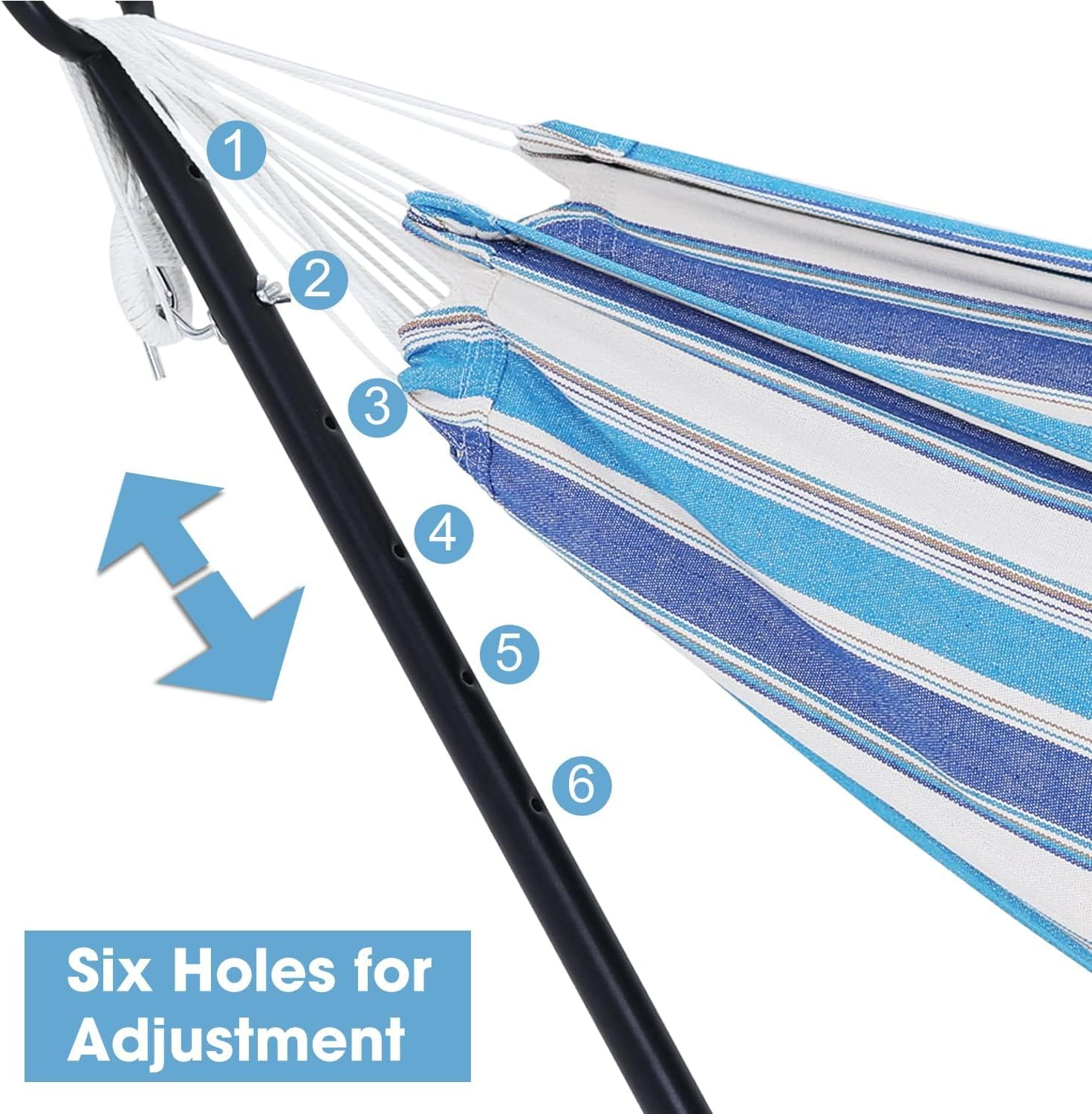 Adjustable Hammock Stand Portable Double Hammock with Space Saving Steel Stand 450 Lbs Capacity, 2 Person Heavy Duty Standing Hammock for Camping Beach Patio Garden Yard Outdoor & Carrying Bag, Blue image number 6