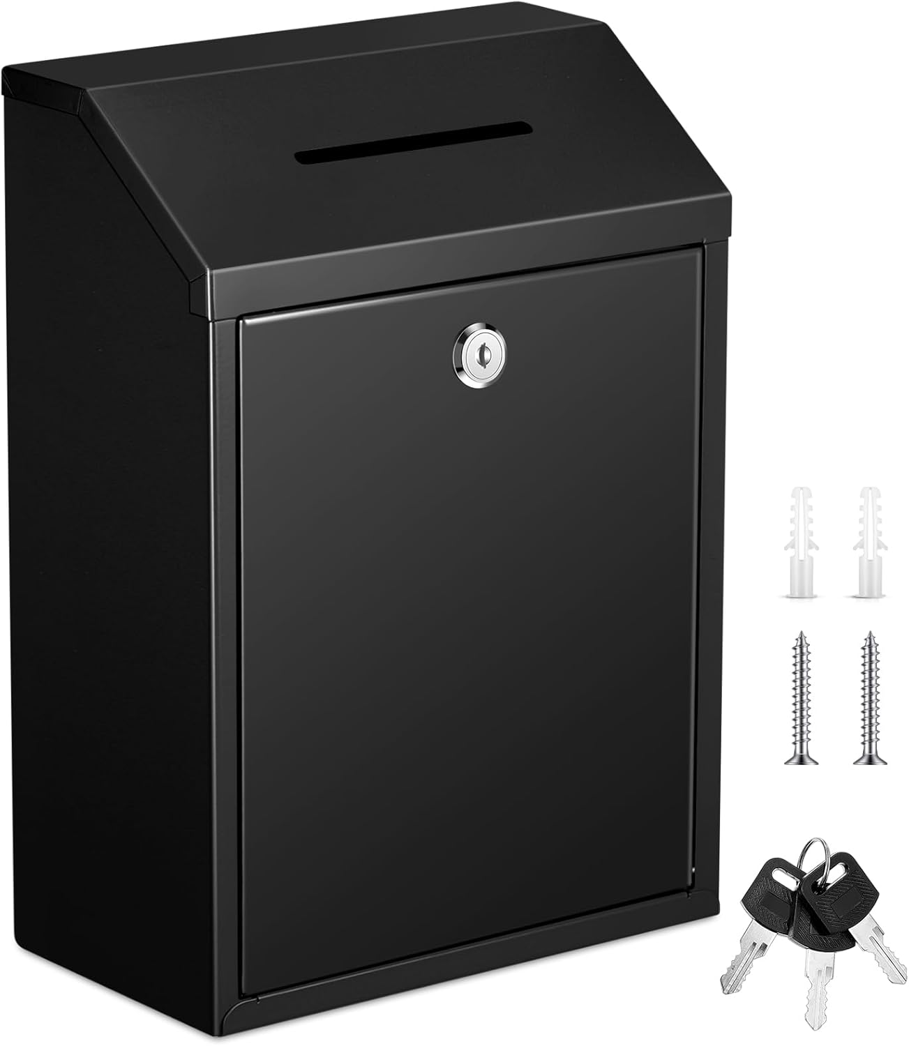 Metal Donation Cash Box Collection Safe Suggestion Box with Lock Wall Mounted Mailbox Delivery Ballot Container for Home Office Outdoor Door(Red)