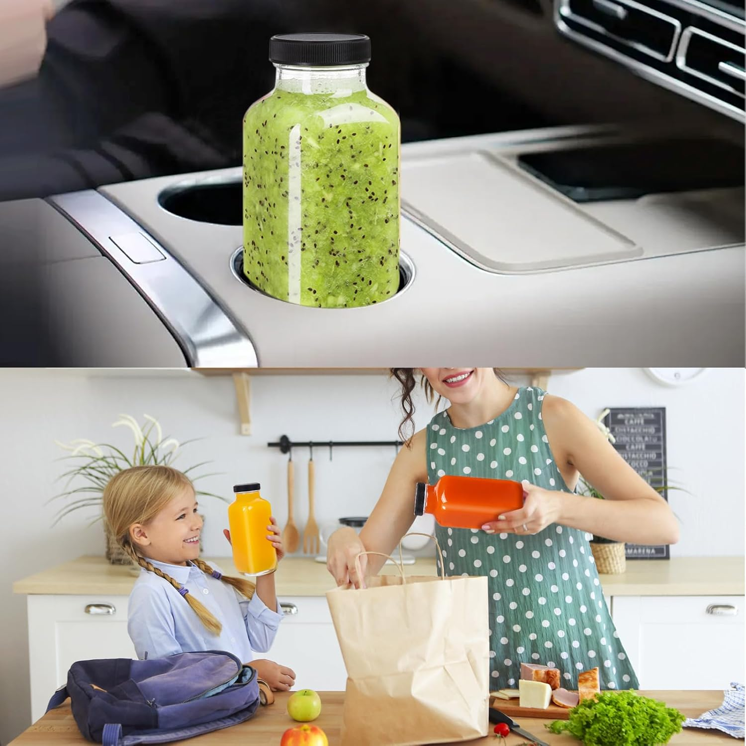 Fayrvind 8 Pack Glass Juice Bottles, 350Ml Wide Mouth Smoothies Bottle, 12Oz Clear Drinking Jar for Water Milk Beverage Kombucha, Reusable Juice Container with 10 Lids and Brush image number 3