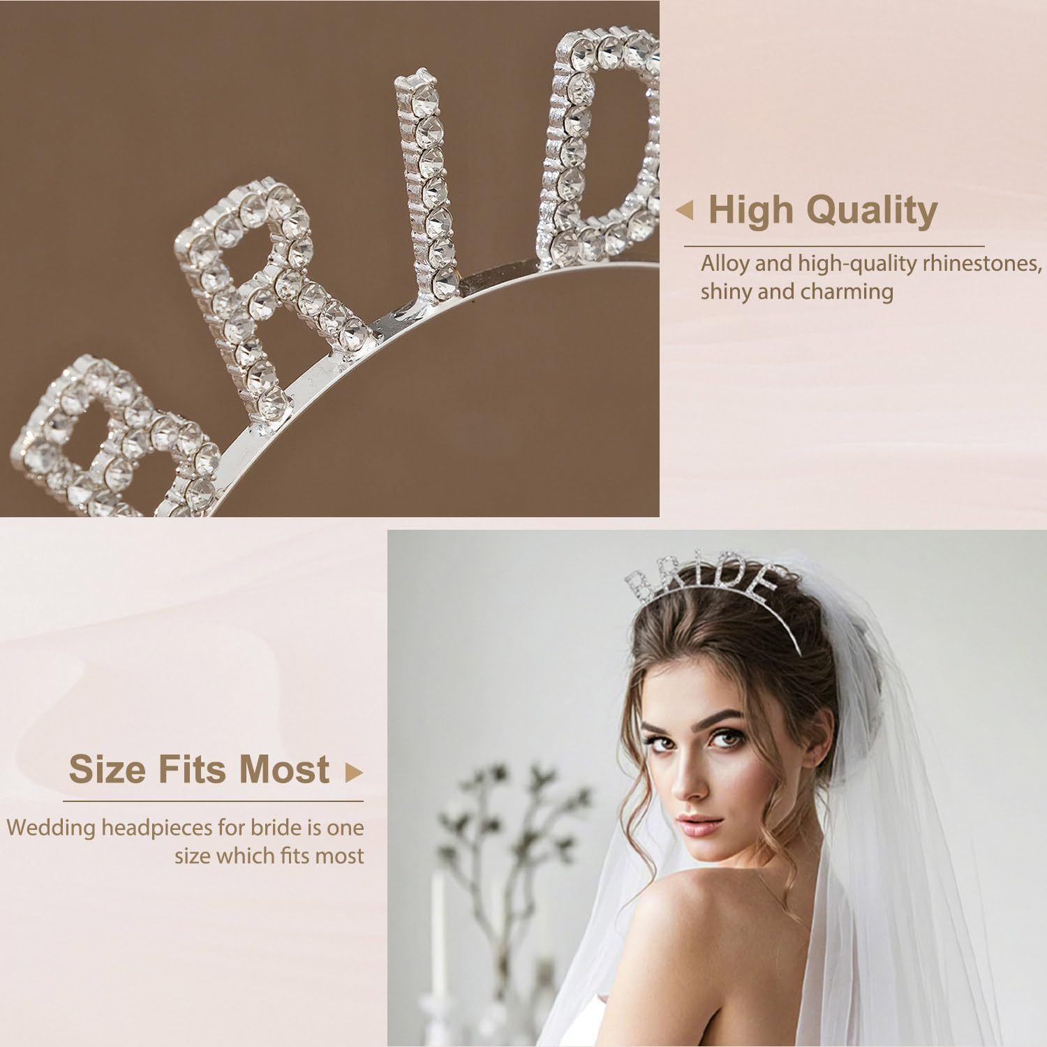 Elegant Bride Headband - Silver Bride to Be Headband with Rhinestones, Stylish Bridal Hair Accessories for Women for Wedding, Hen Party, Birthday or Bridal Shower image number 1