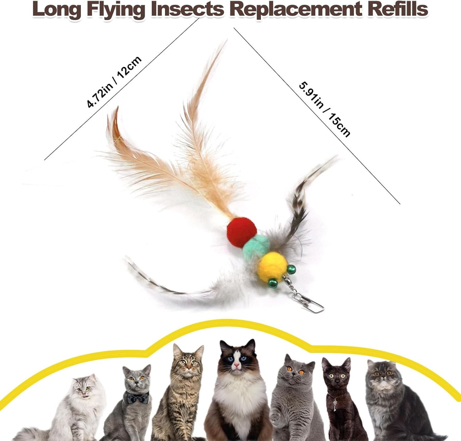 Adpartner Cat Wand Toys, 8-Pack Feather Teaser Cat Toy Set with 6 Insects Feather Refills & 2 Flexible Steel Wire Cat Teaser Wands, Interactive Cat Teaser Toys for Indoor Cats to Play Chase Exercise image number 3