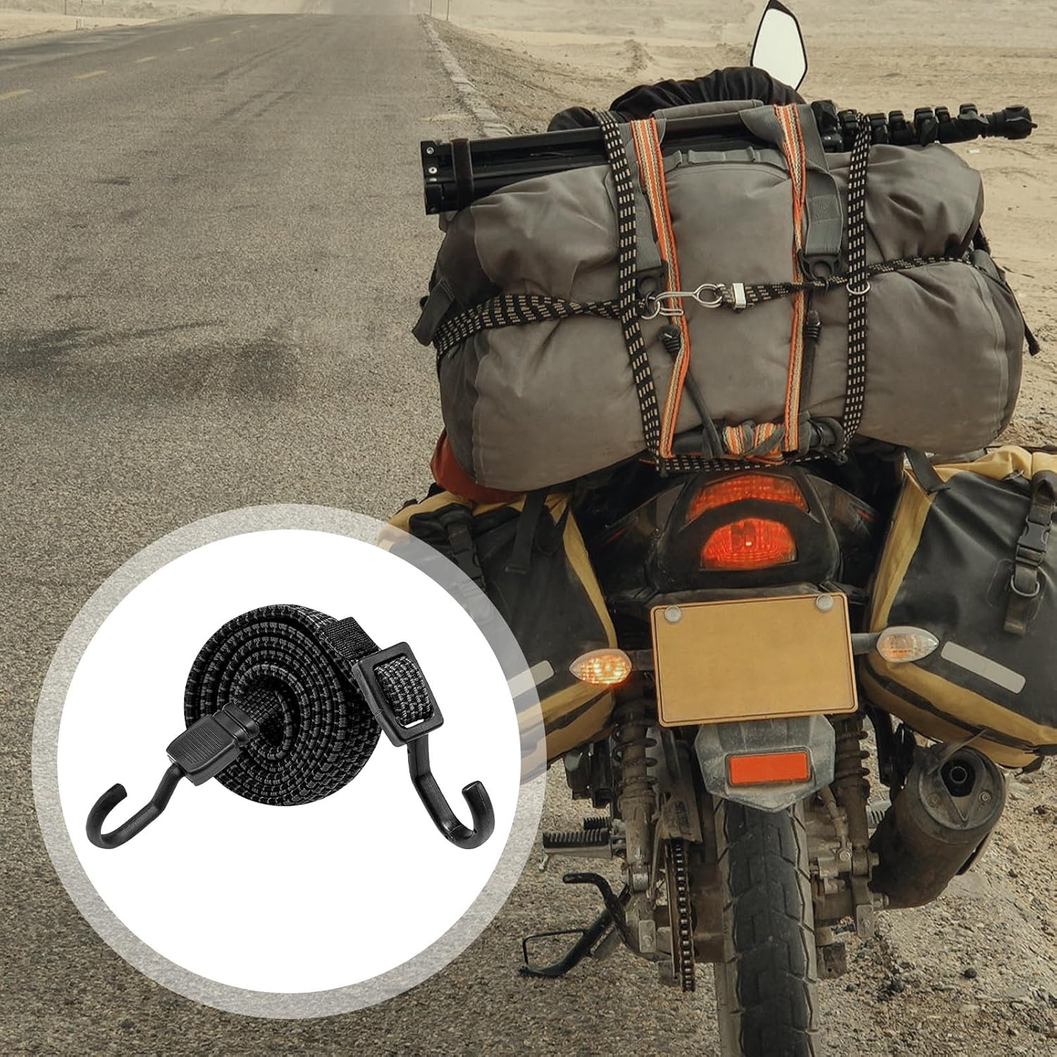 TOBBOMEY 3Pcs Adjustable Flat Wide Elastic Bungee Straps with Hooks Black Luggage Binding Ropes for Cargo Security and Outdoor Camping Heavy-Duty Stretch Tie Downs for Suitcases and Gear image number 5