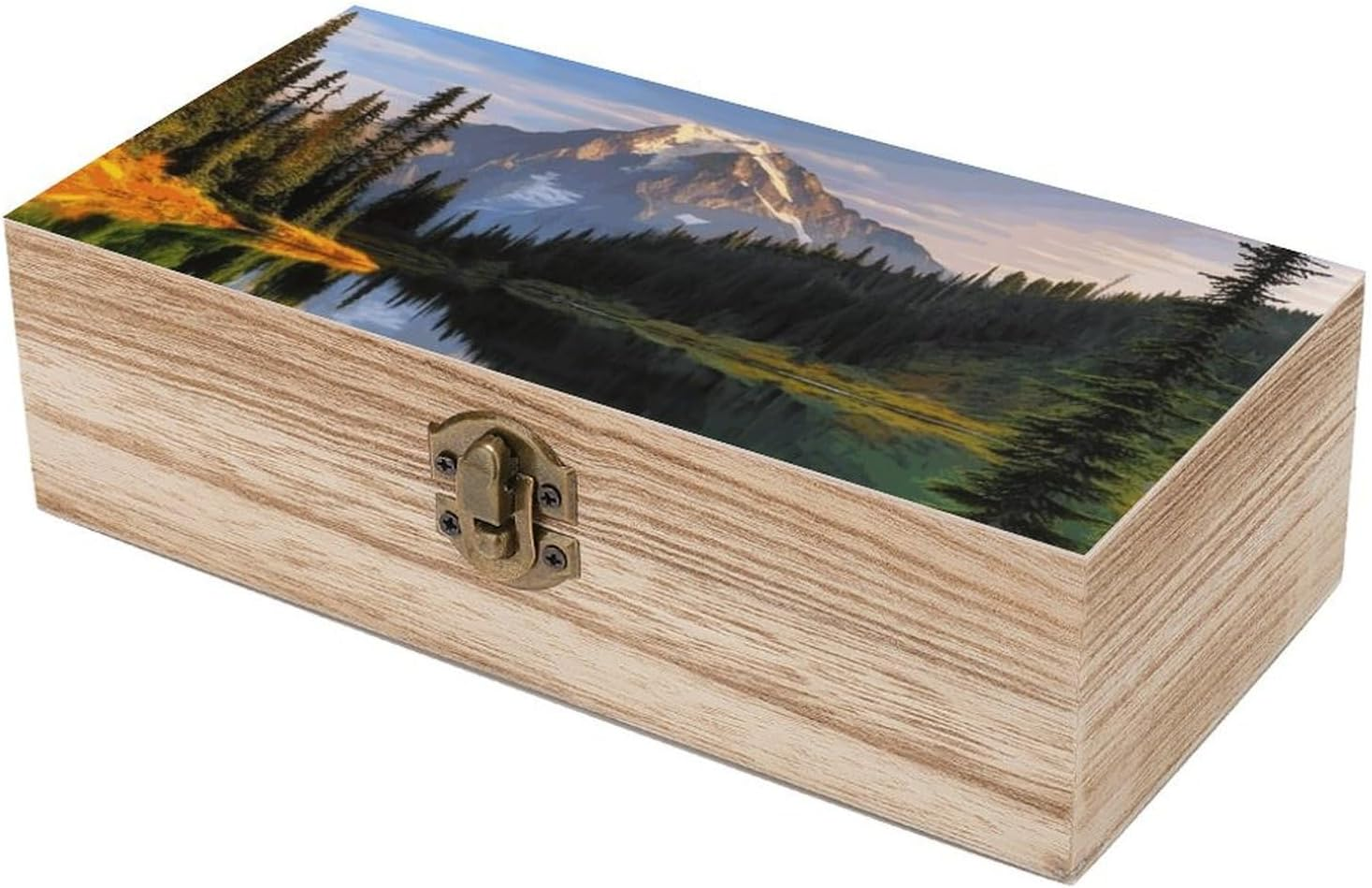 Mountain Lake Wooden Box Wood Wedding Keepsake Boxes with Lids Small Decorative Boxes Lightweight Wooden Memory Storage Box for Crafts Keepsakes Jewelry Photo Letter Storage image number 6