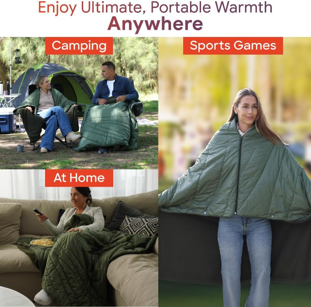 Sash & Bloom Heated Blanket - Olive - Portable Outdoor Heated Blanket with Zip and Buckles for Lounging and Wearing image number 3
