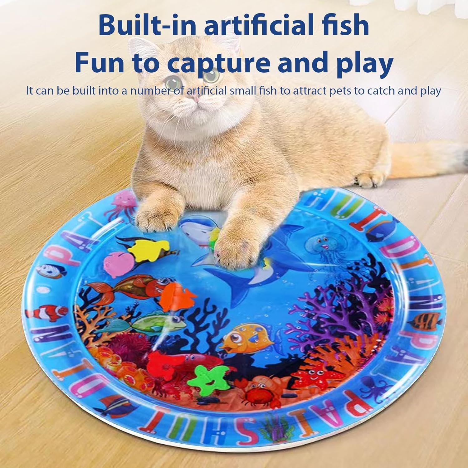 Water Sensory Playmat - Cat Sensory Water Mat, Interactive Cat Toys | Cat Water Mat, round Inflatable with Fish Inside, Thickened Sensory Water Mat for Cats, Pet Water Sensor Pad