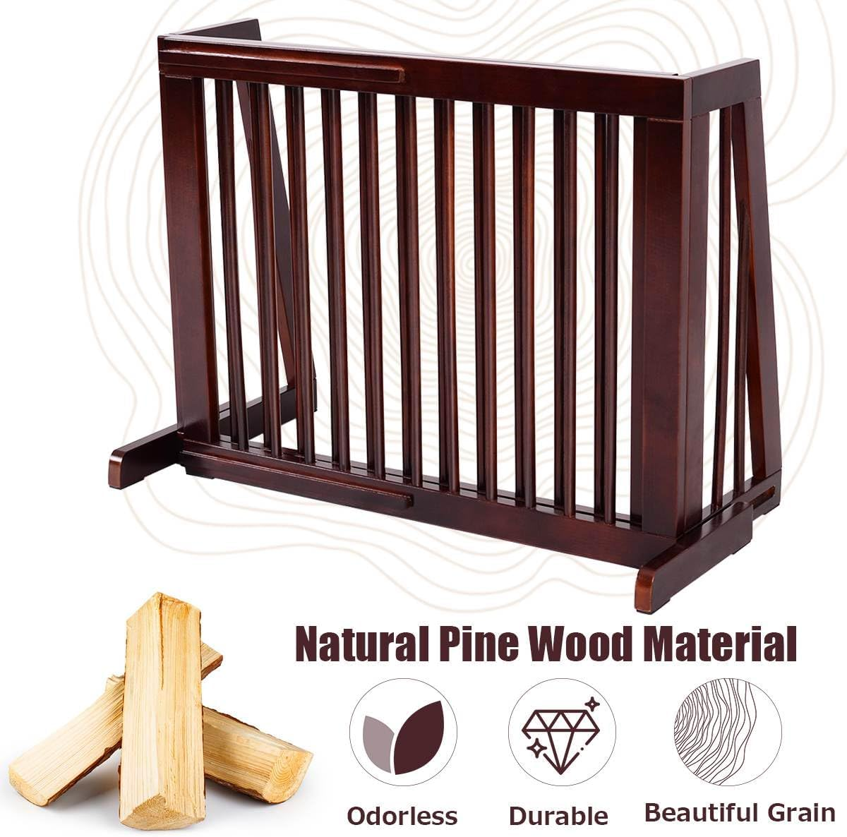 Costway 3 PCS Adjustable Pet Gate, Freestanding Pet Fence Made of Pine Wood, Step over Safety Gate for Small & Medium Pets, Non-Drilling Safety Gate for Stairs, Doorway, Corridor, Hallway, Kitchen image number 1