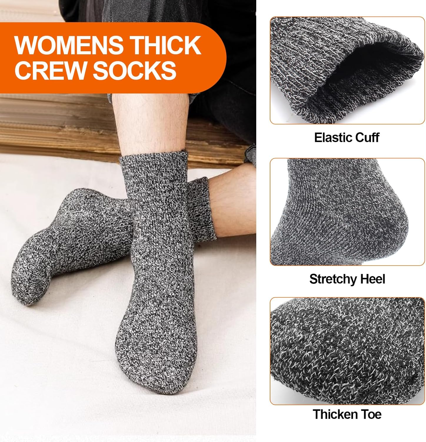 5 Pairs Wool Socks for Men Women,H HOME-MART Ladies Thermal Winter Socks Nordic Socks,Thick Knitting Warm & Comfy Wool Crew Cotton Vintage Knit Thermal Gifts image number 1
