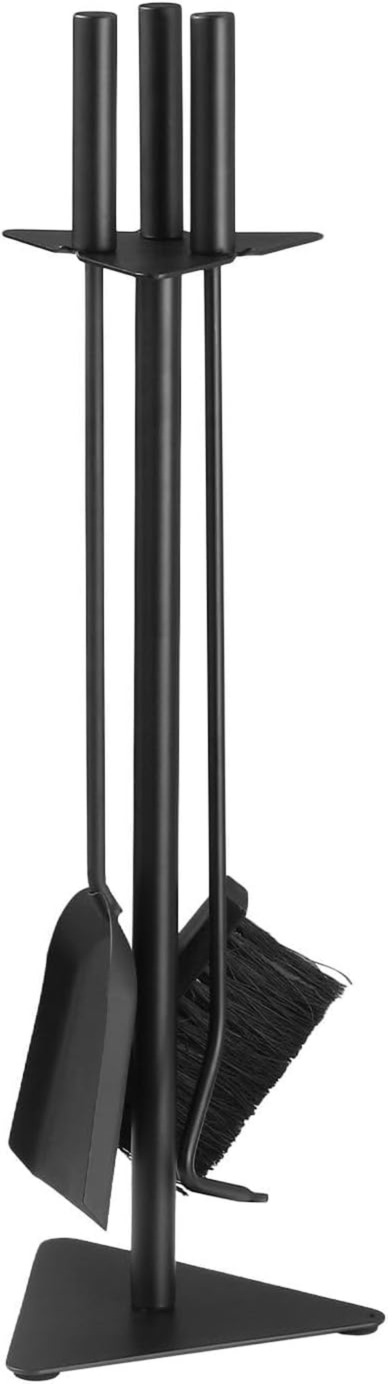 4PCS Fireplace Tool Set Firepit Accessories Poker Fire Shovel Brush Stand Black Cast Iron image number 4