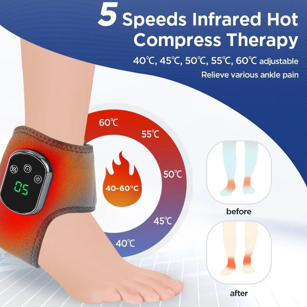 Electric Ankle Heating Brace, USB Powered, 3 Heat Settings, Auto Shut Off image number 1