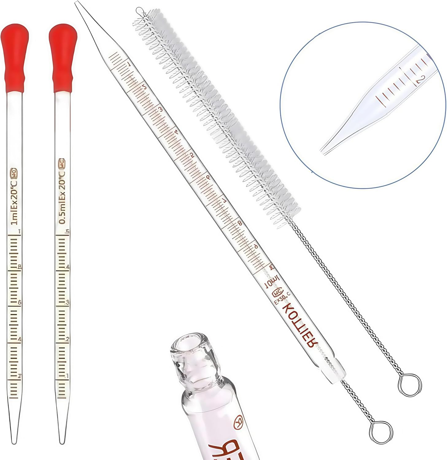 6 Pcs Glass Pipettes Graduated Dropper Kit,0.5Ml /1Ml/ 2Ml/ 3Ml /5Ml /10Ml Thick Glass Dropper Scale Pipette,With 6 Rubber Caps and 2 Pcs Droppers Brush,Used to Transfer Liquids image number 3
