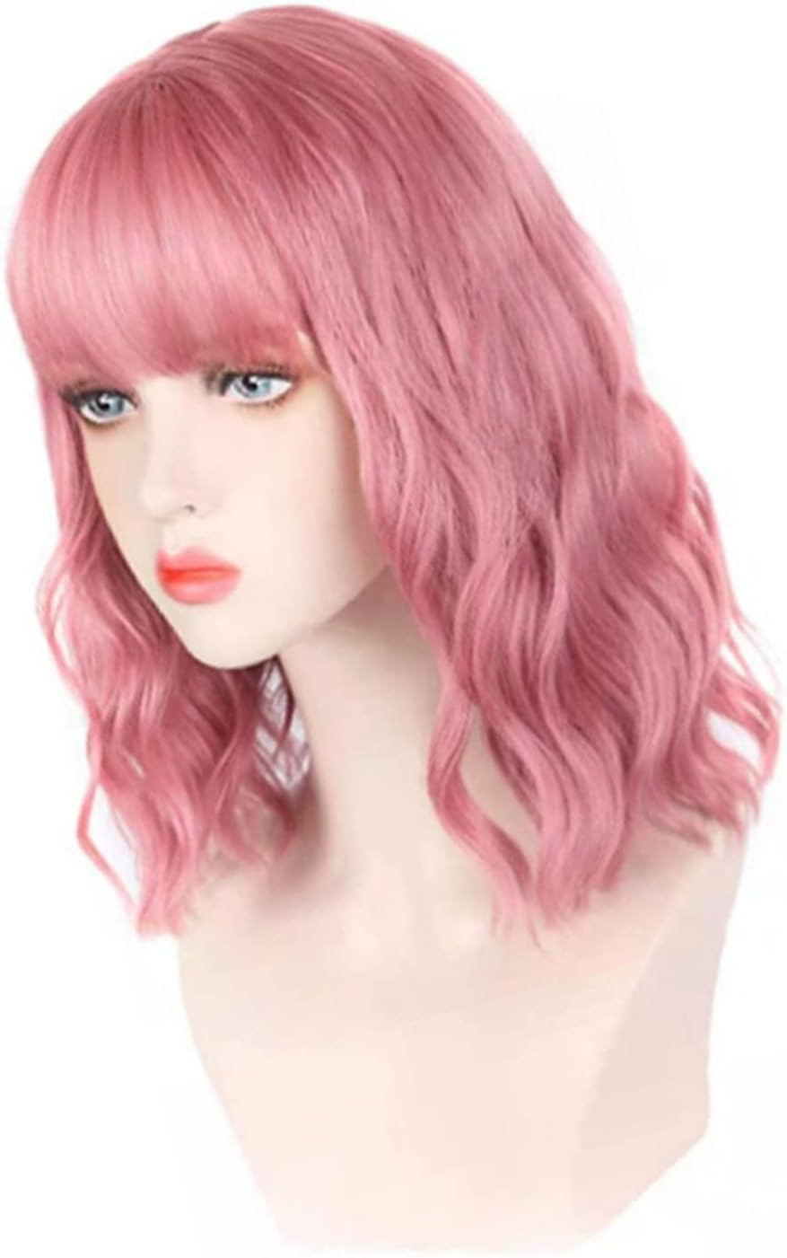 Curly Wig, Short Elegant Synthetic Fake Curly Wig with Bangs for Christmas for Women (Light Pink) image number 4
