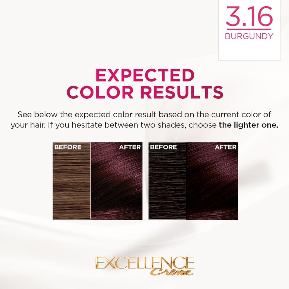 L&rsquo;Or&eacute;al Paris L'Oreal Excellence Creme Hair Color, 3.16 Burgundy, 72Ml+100G image number 4