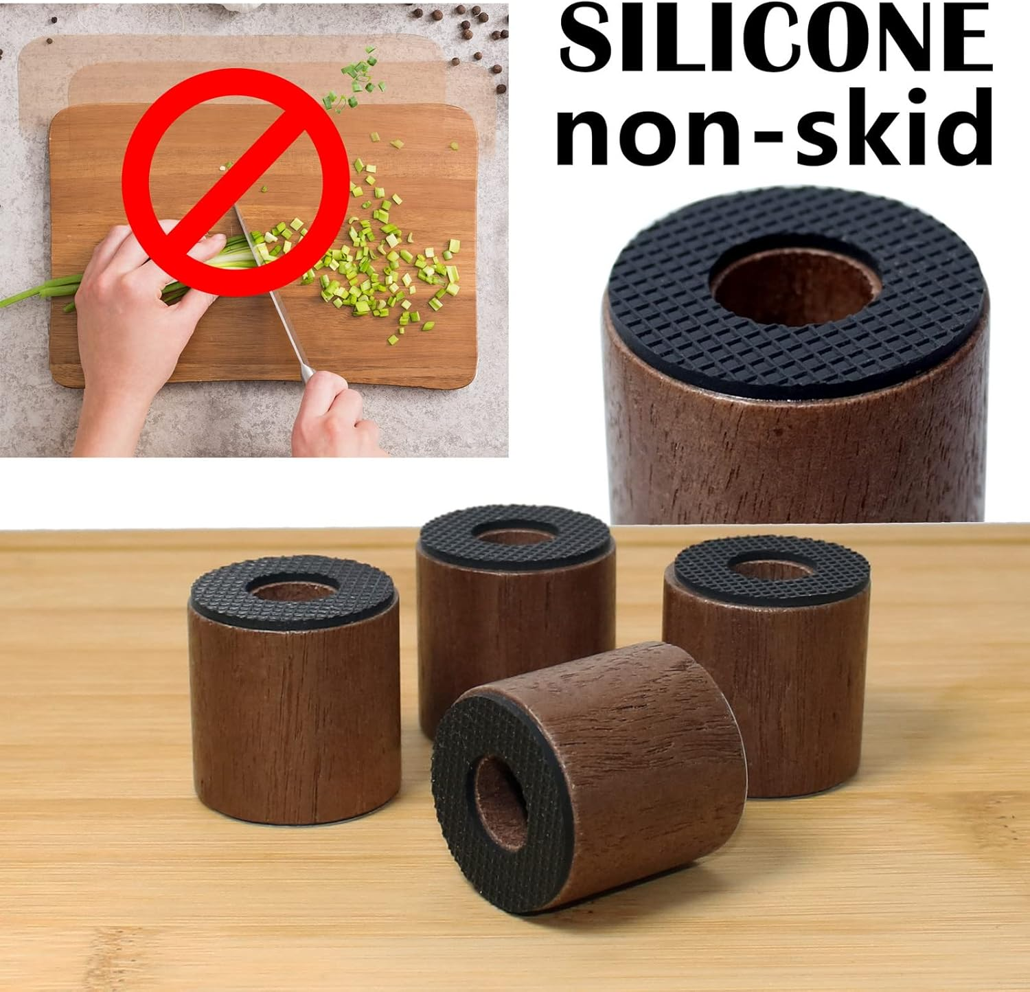 ANFU Cutting Board Feet, Walnut Chopping Board Feets, Non Slip Self Adhesive Butcher Block Legs with Screw (Not Included Boards) - Beige Short image number 3