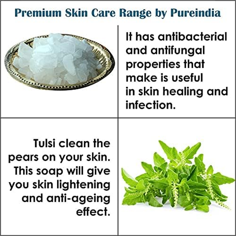 PUREINDIA Handmade TULSI anti Ageing Soap, Pack of 3(100Gm) for Brighten Complexion, Oil Control, Acne and Blackheads. image number 4