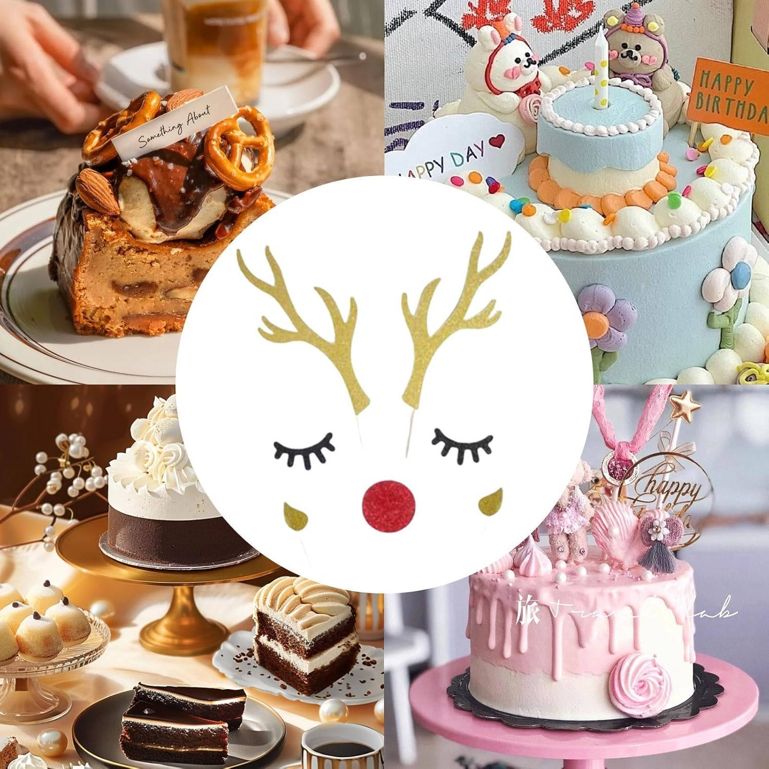 Deer Antler Cake Topper,Cake Topper Cake Decoration Rabbit Ears Antler - Cake Dessert Toppers Cake Decorating Supplies Safe for Wedding Christmas image number 6