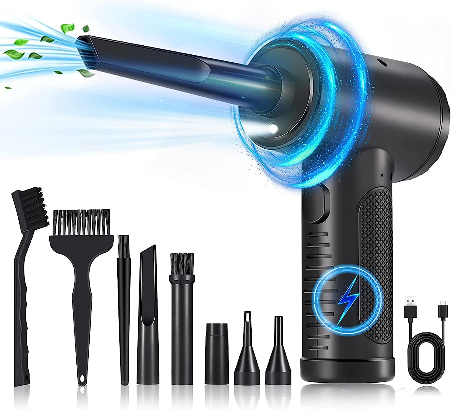 Compressed Air Duster, 3 Gear Adjustable Keyboard Cleaner Reusable Good Replacement Can Electric Cordless Canned Compressed Air Can Duster for PC Keyboard Car, Air Blower