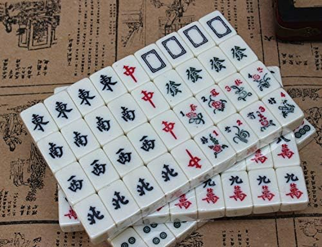 Chinese Mahjong Set - with 146 Tiles, 2 Dice Chinese Style Game for Travel, Family Gathering, Party