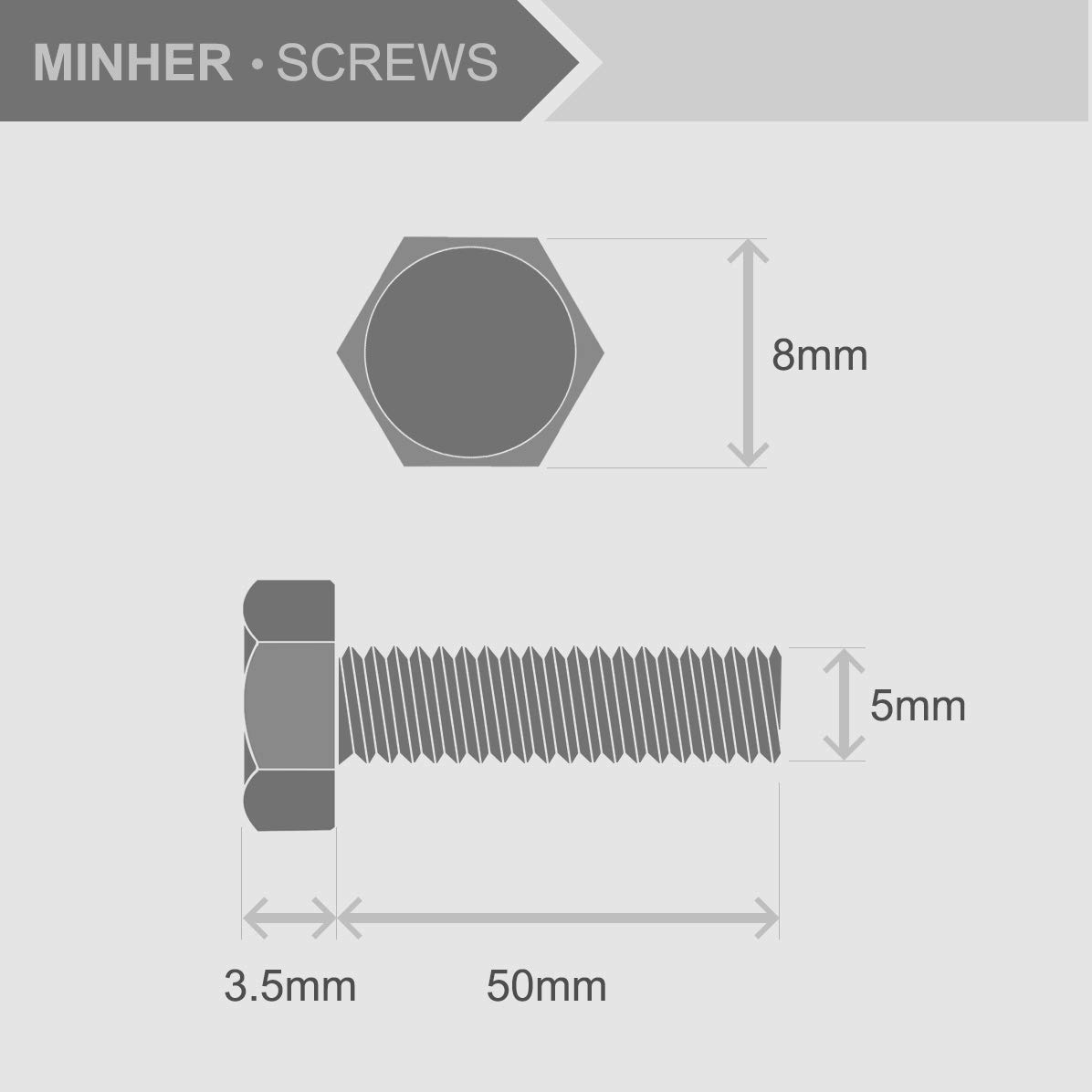 (30 Sets) M5-0.8 X 50Mm Hex Head Bolts and Nuts Set, 304 Stainless Steel,Full Thread, Bright Finish, Machine Thread image number 5