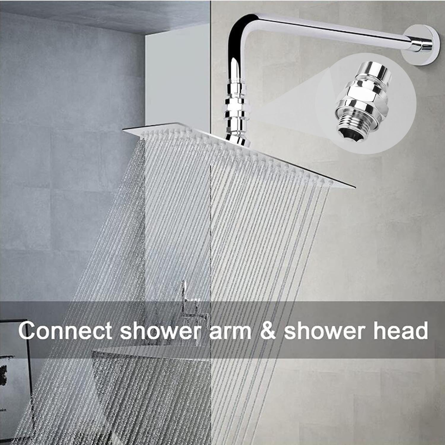 Bestgle Shower Connector G1/2 Top Shower Swivel Ball Joint Adapter Adjustable Copper Shower Head Holder Universal Shower Arm Extension Component, Silver image number 3