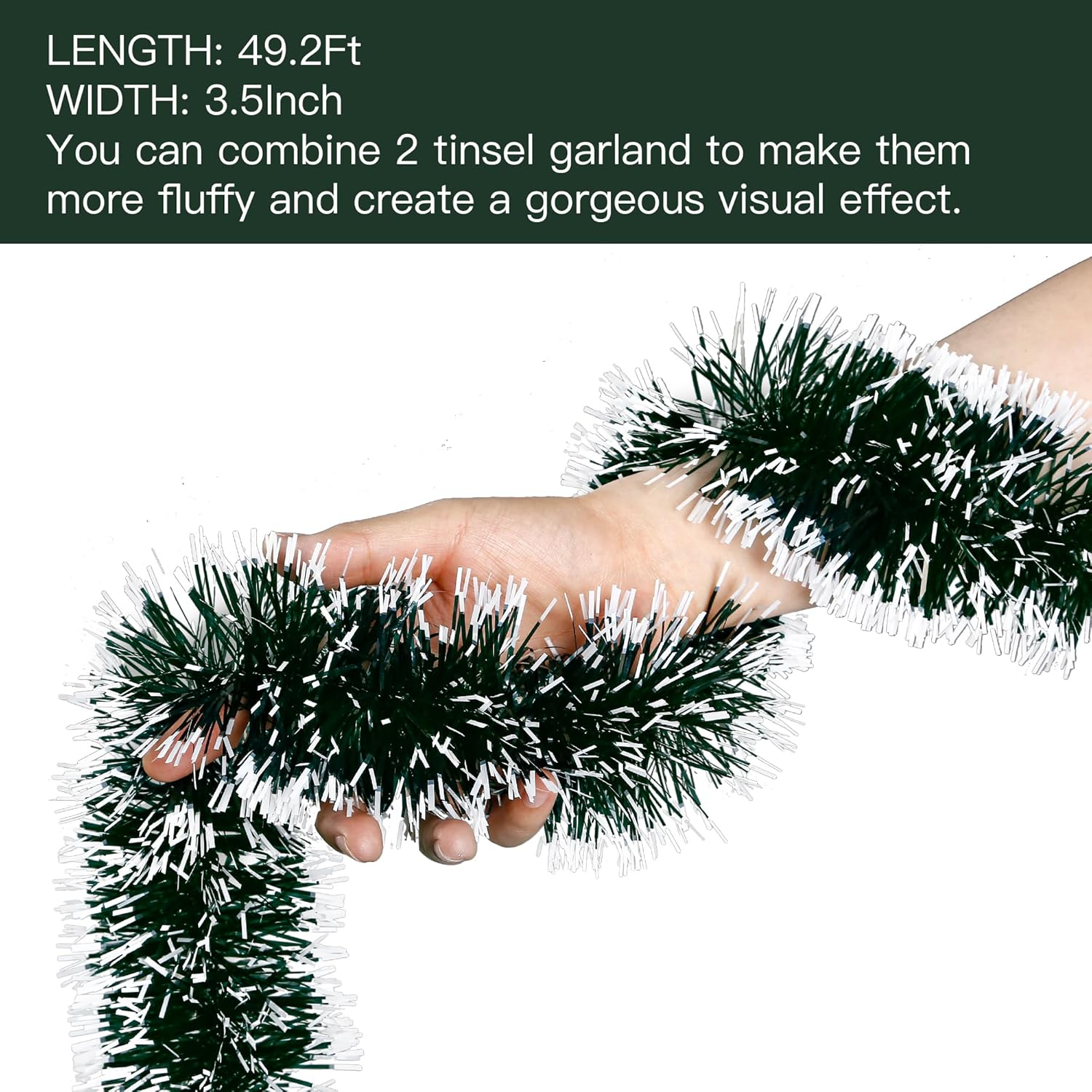 Sggvecsy 49.2Ft Christmas Green and White Tinsel Garland Xmas Tree Decorations Christmas Metallic Twist Garland Ceiling Hanging Decorations for New Year Party Birthday Holiday Indoor Outdoor Supplies image number 4