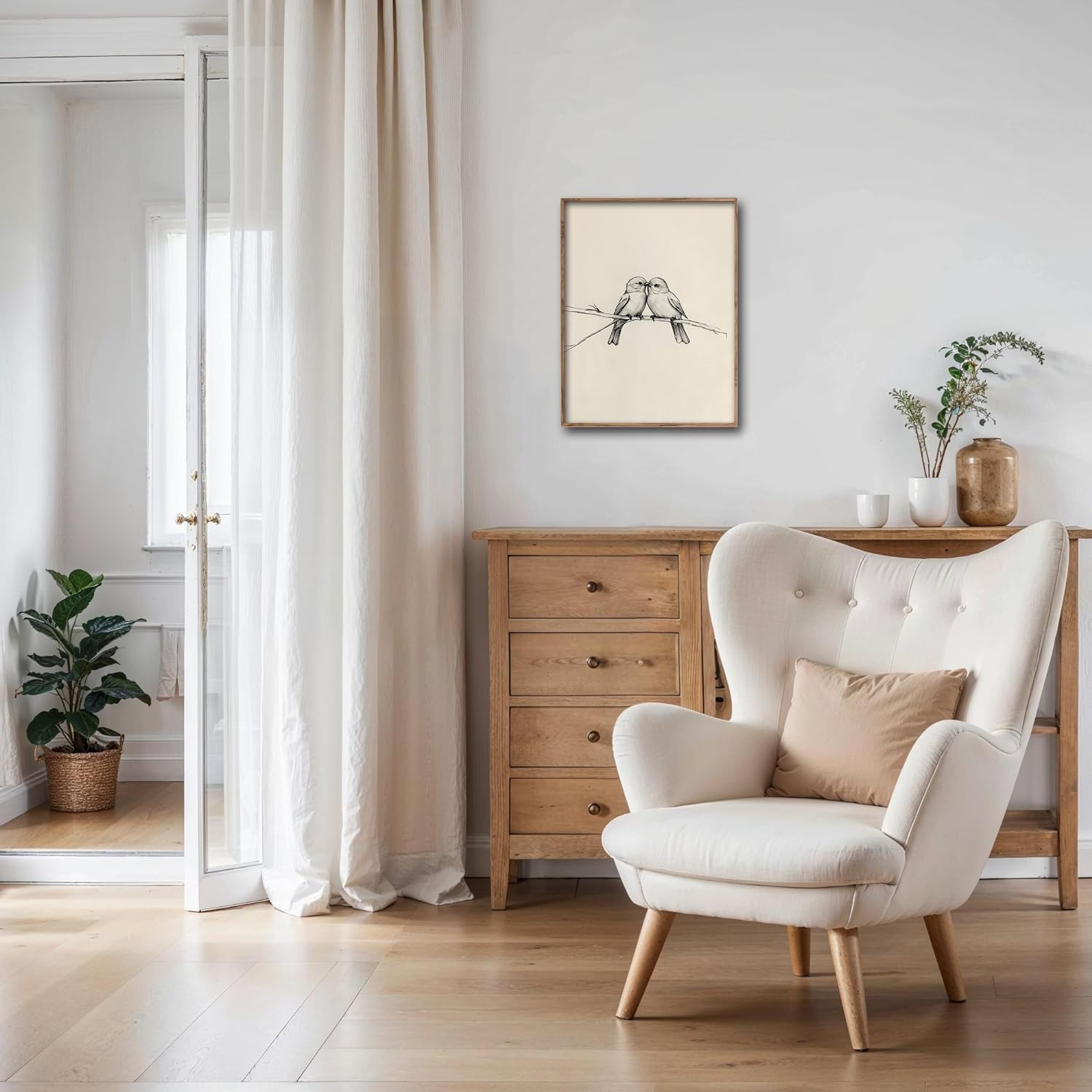 Kizbok Neutral Bird Wall Art Prints, Vintage Birds in Love on a Branch Canvas Painting Prints for Wall Decor, Bedroom Wall Decor Bird Sketch Drawing Art Pictures for Farmhouse Decor, Rustic Vintage image number 5