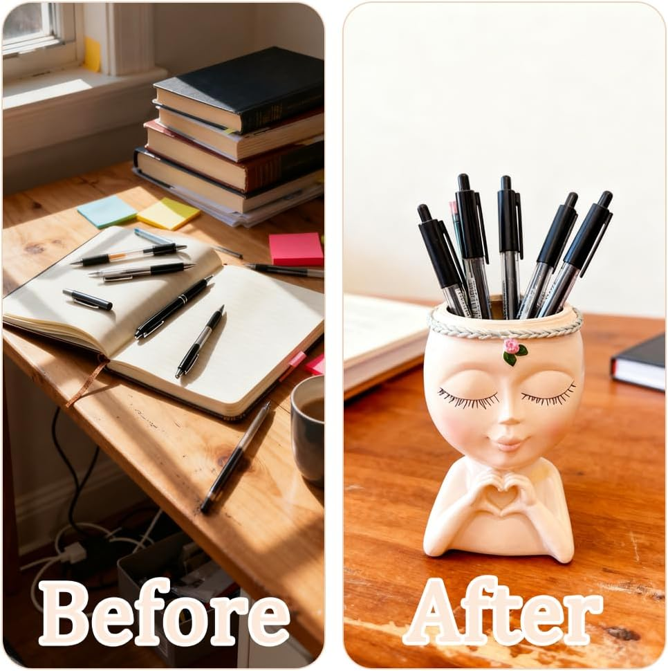 3 Pack Pen Holder,Cute Face Holder,Creative Small Decorative,Desktop Advanced Storage Decoration Ornaments,For Home Decor,For Living Room,Bedroom,Desktop image number 4