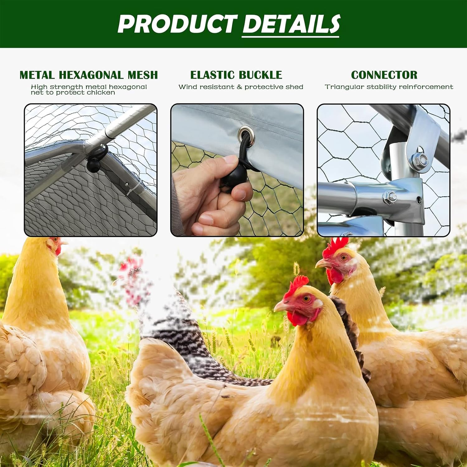 2X8X2M Large Chicken Coop Run, Chook Pen Walk in Chook Cage House Shelter Outdoor Chicken Cage Galvanised Steel image number 2