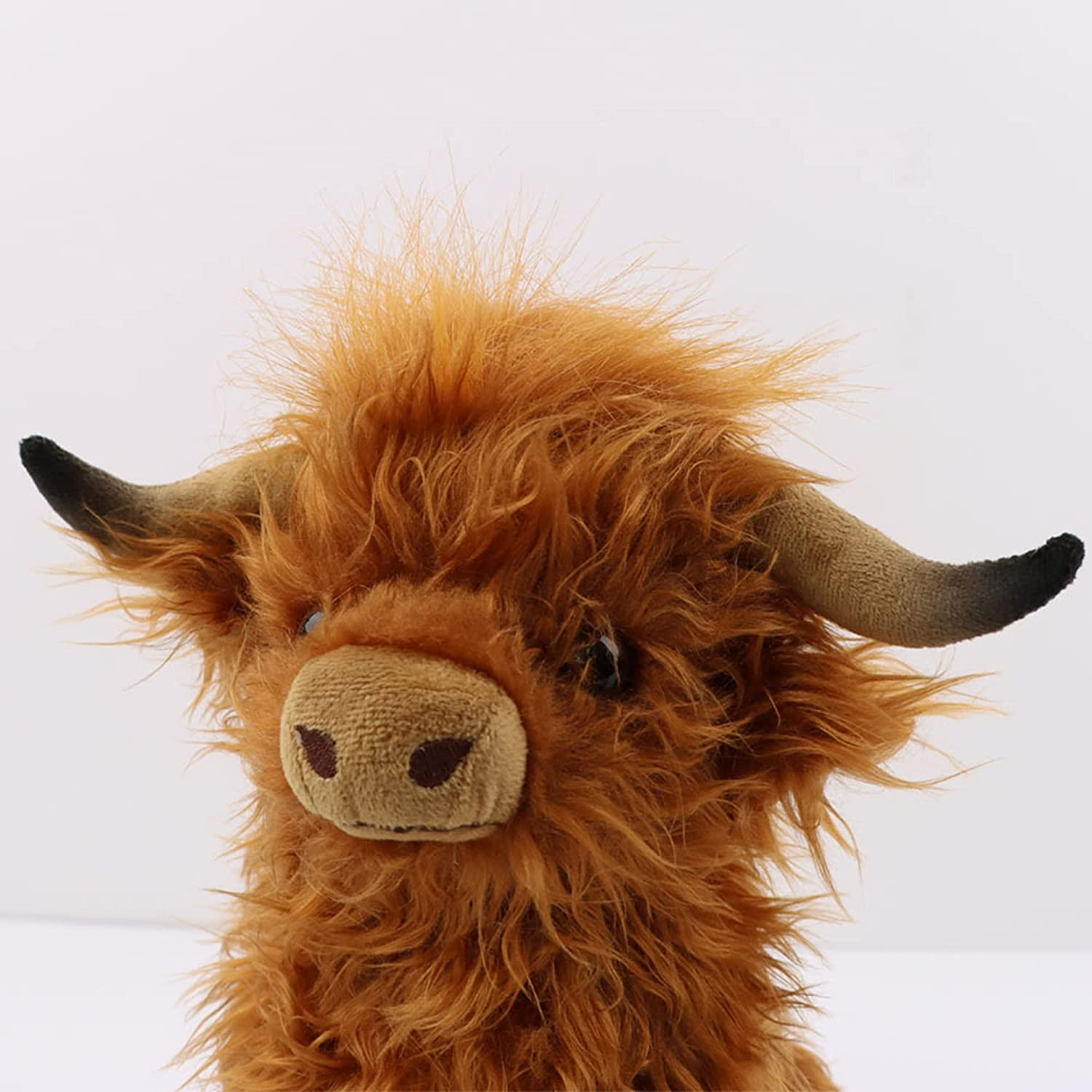 9.8Inch Highland Cow Stuffed Animal Realistic Cow Plush Toy Cuddly Simulation Highland Cattle Plushie Doll Farm Home Decor for Adults Kids(Brown) image number 1