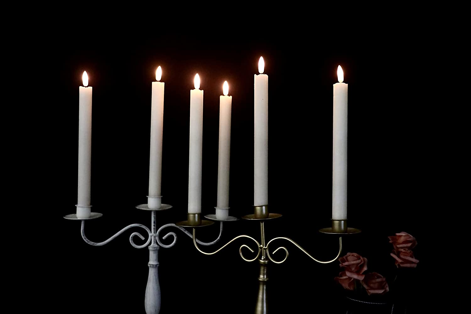 Genswin Flameless White Taper Candles Flickering with 10-Key Remote, Battery Operated Led Warm 3D Wick Light Window Candles Real Wax Pack of 6, Christmas Home Wedding Decor(0.78 X 9.64 Inch) image number 6